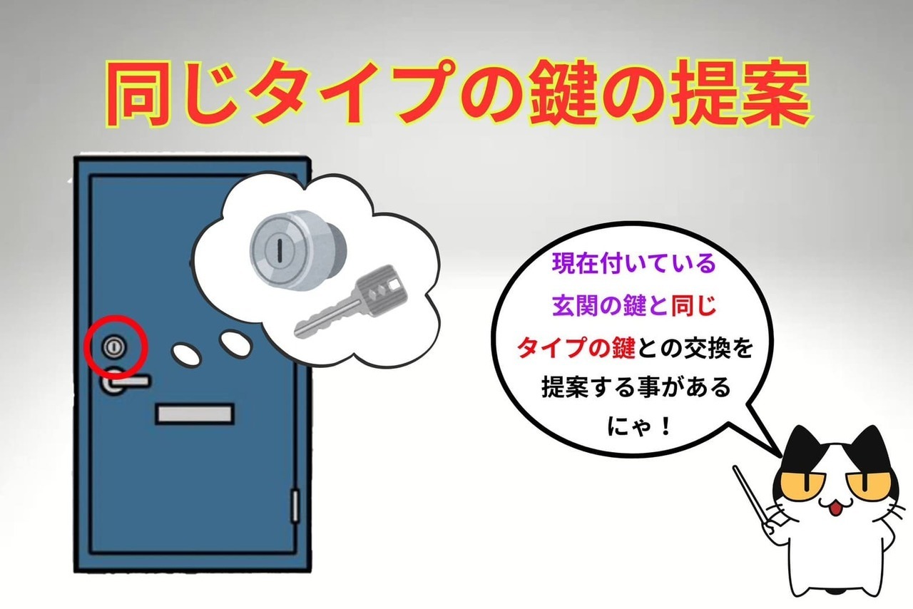 ①現在付いているタイプと同じ鍵の提案