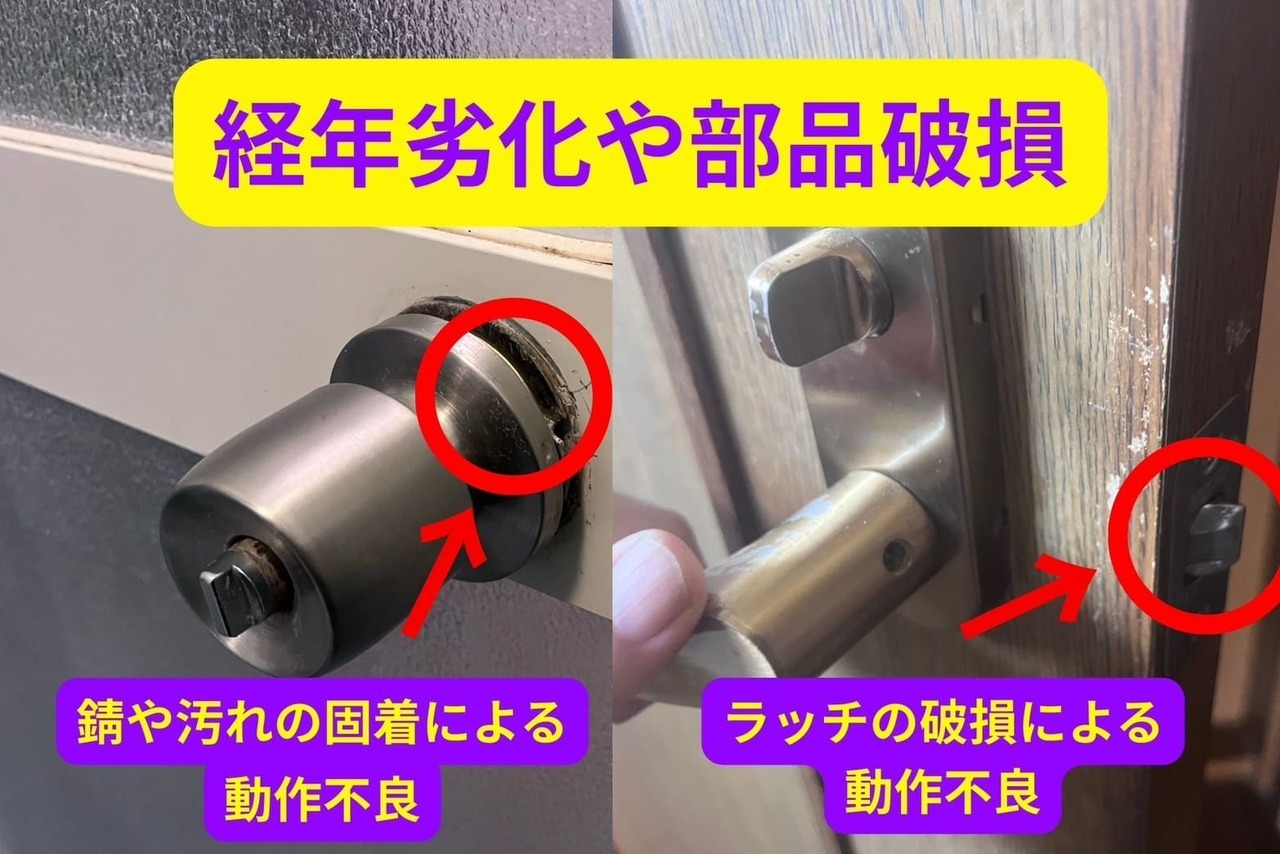 ドアノブの経年劣化や部品破損