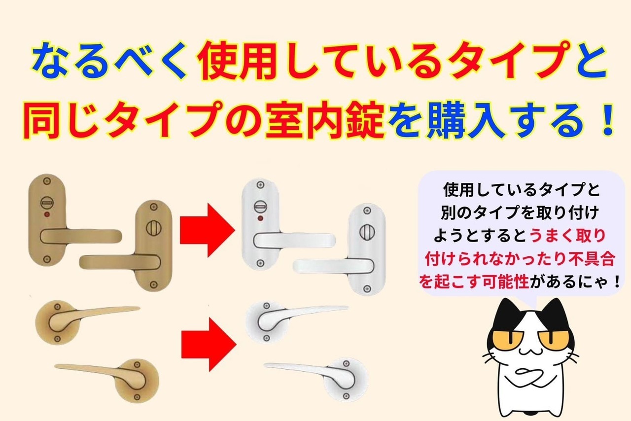 なるべく使用しているタイプと同じタイプの室内錠を購入するのがオススメ！