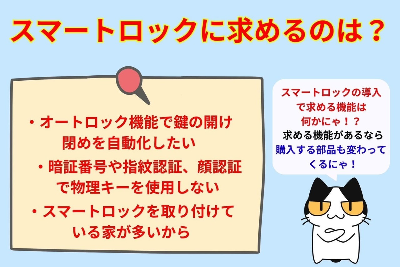 スマートロックに求める内容で選ぶ部品が変わる！
