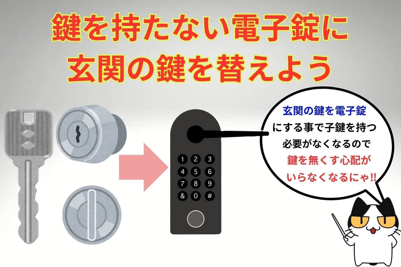 玄関の鍵を電子錠に替え子鍵を持たない様にする