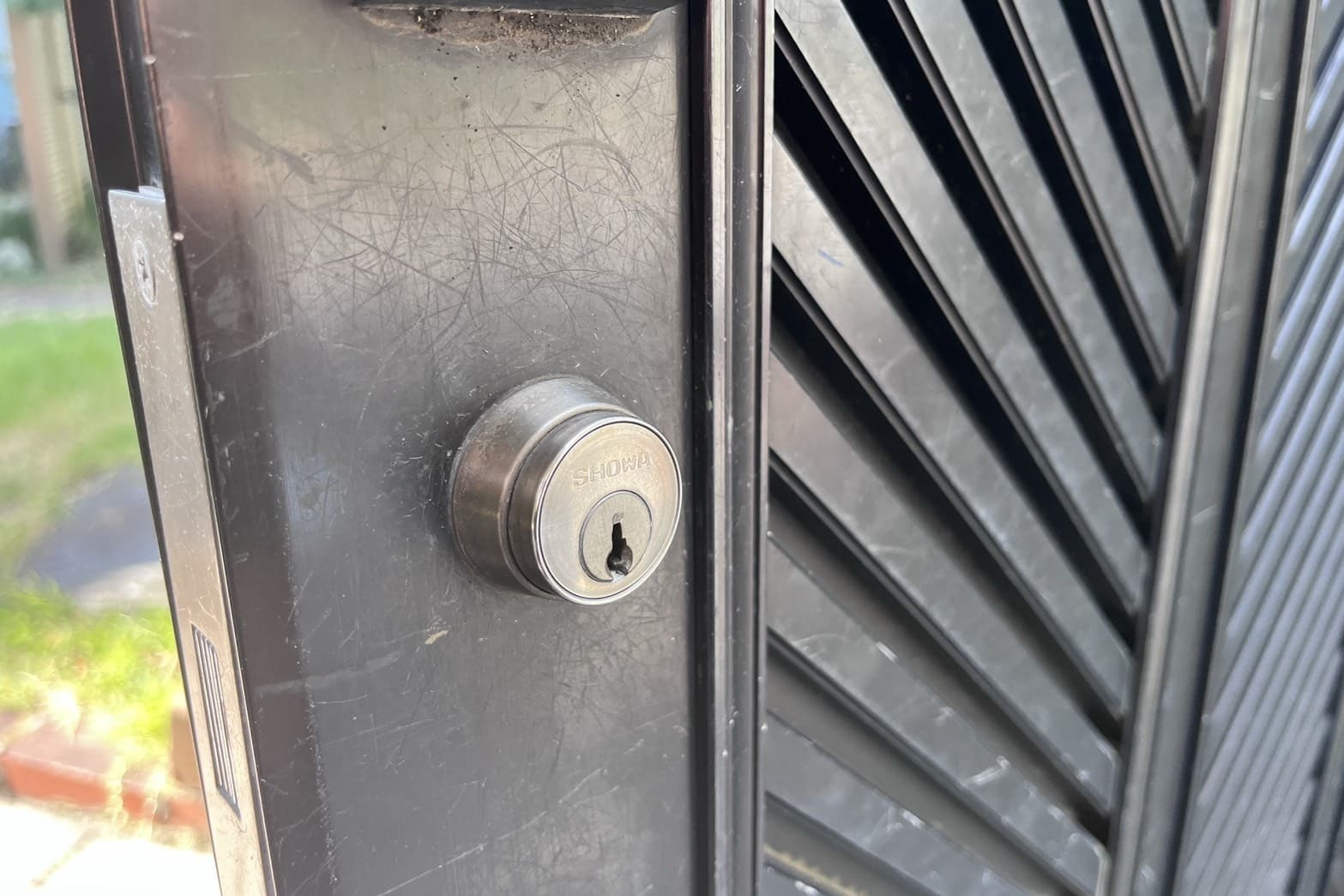 交換前の門扉の鍵【GOAL】（刻みキー）（鍵紛失）