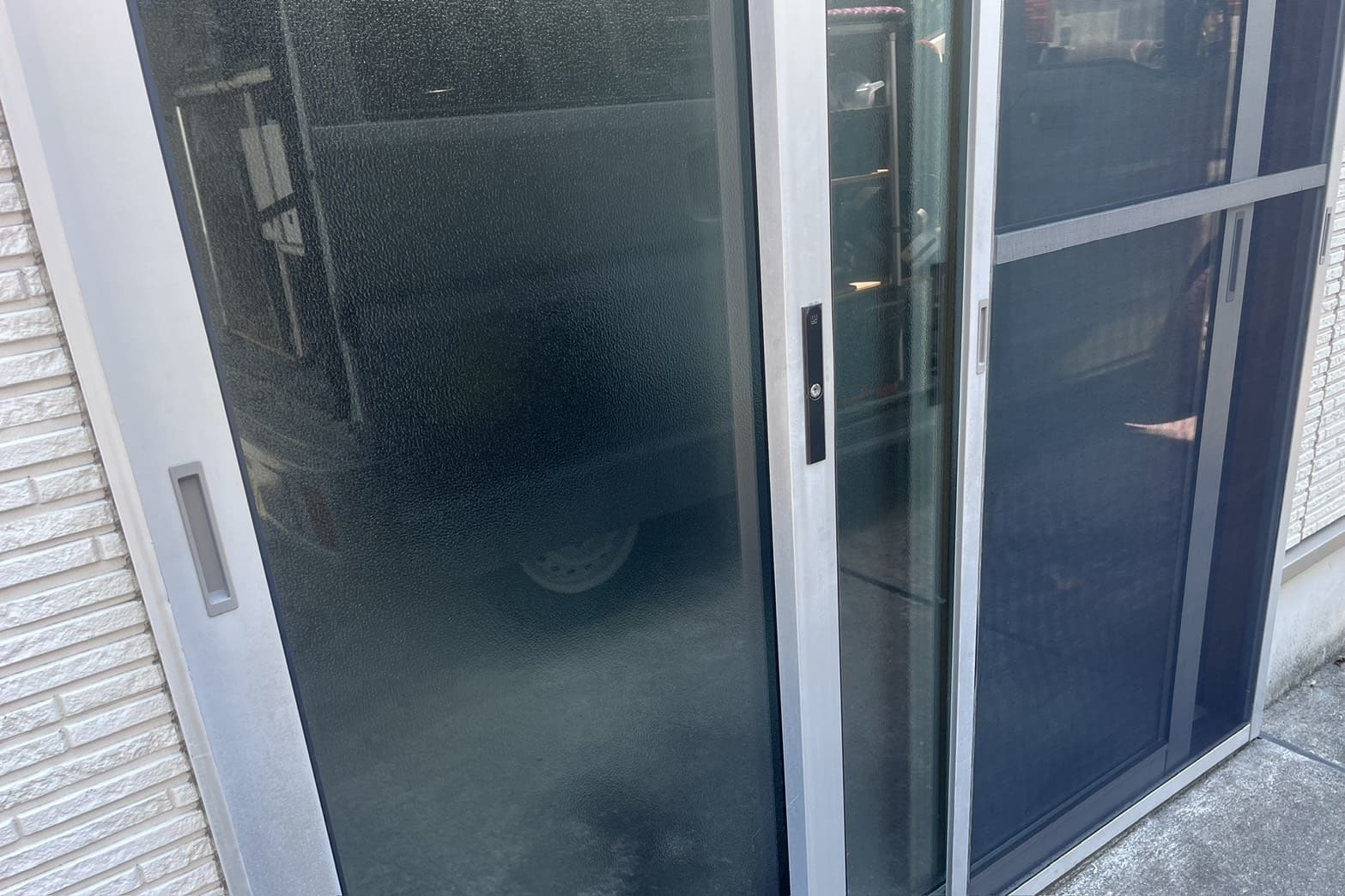 作業前のガレージの鍵（引き違い錠）（鍵紛失）