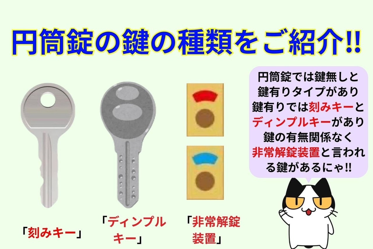 円筒錠の鍵の種類をご紹介‼︎
