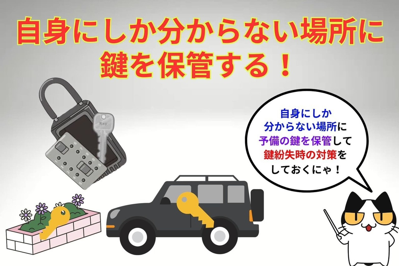 自身にしか分からない場所に予備の鍵を保管する