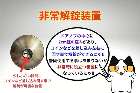 円筒錠の鍵（非常解錠装置）