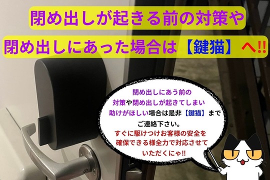 閉め出しが起きる前の対策や閉め出しにあった場合は【鍵猫】へ‼︎