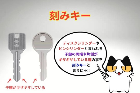 円筒錠の鍵（刻みキー）